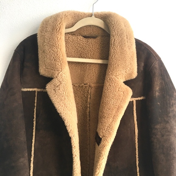 Cole Haan Leather Shearling brown Long Jacket - Picture 4 of 8